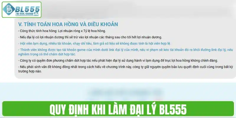 Quy định khi làm đại lý BL555